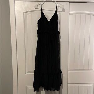 Lulu's Black Midi Dress with embroidery